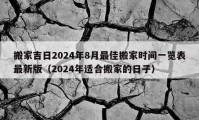 搬家吉日2024年8月最佳搬家时间一览表最新版（2024年适合搬家的日子）