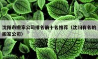 沈阳市搬家公司排名前十名推荐（沈阳有名的搬家公司）