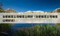 合肥搬家公司哪家口碑好（合肥搬家公司哪家口碑好点）