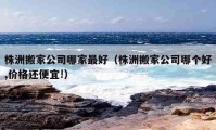 株洲搬家公司哪家最好（株洲搬家公司哪个好,价格还便宜!）