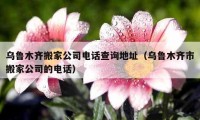 乌鲁木齐搬家公司电话查询地址（乌鲁木齐市搬家公司的电话）