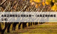 太原正规搬家公司排名第一（太原正规的搬家公司）