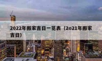 2022年搬家吉日一览表（2o21年搬家吉日）