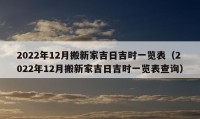 2022年12月搬新家吉日吉时一览表（2022年12月搬新家吉日吉时一览表查询）